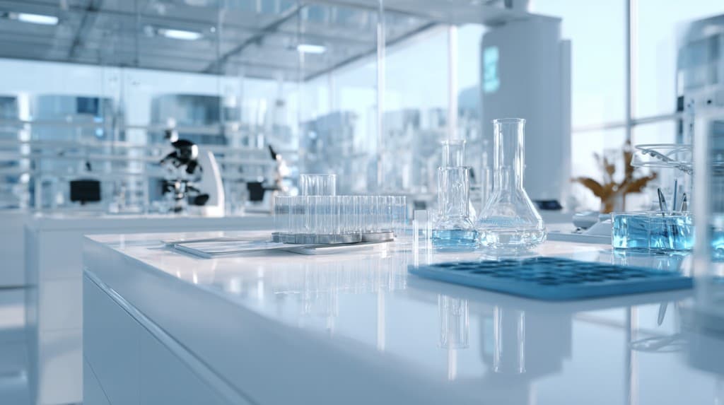 Close-up laboratory research workspace